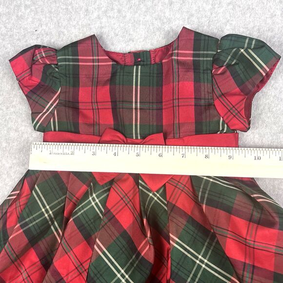 George Baby Dress 12M Red Plaid Check Ruffle Cap Sleeve Bowtie Flare Party Gown - Picture 8 of 15